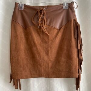 NastyGal Fringe Suede & Leather Skirt